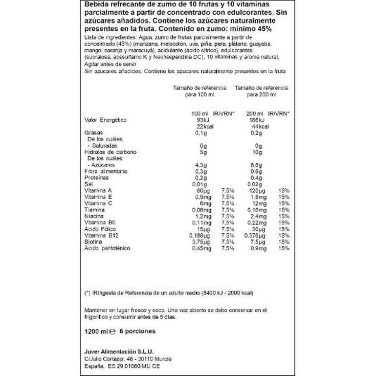 NECTAR 10FRUTAS+10 VIT.6X200 JUVER PACK 1200 ML