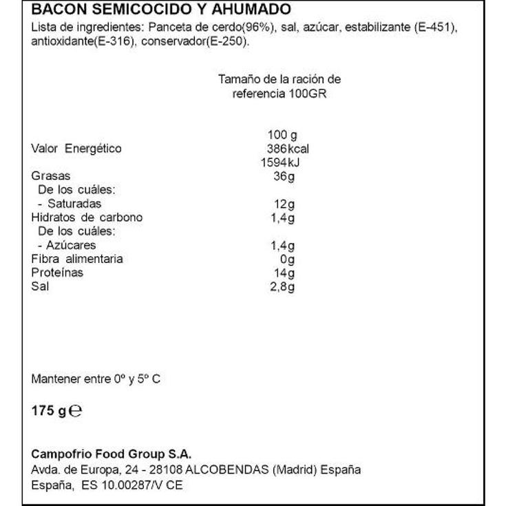 BACON LONCHA GRUESA OSCAR MAYER SOBRE 175 GR