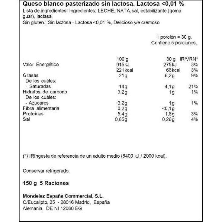 QUESO UNTAR SIN LACTOSA PHILADELPHIA TRRNA 150 GR