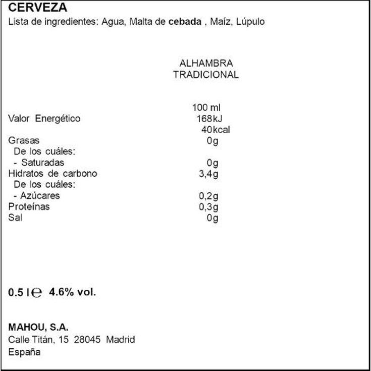 CERVEZA TRADICIONAL ALHAMBRA LATA 50 CL