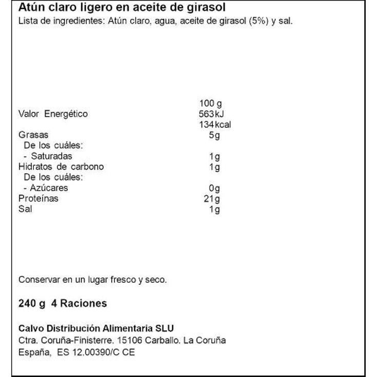 ATUN CL.LIGERO AC.GIRASOL3+1X52 CALVO PACK 208 GR