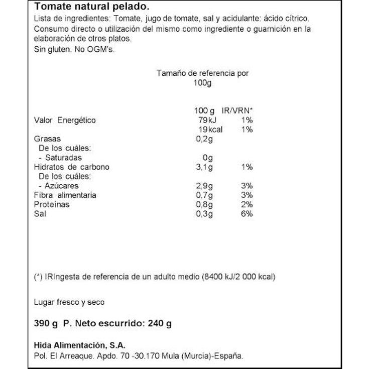 TOMATE ENTERO PERA NATURAL HIDA BOTE 240 GR