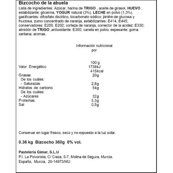 BIZCOCHO DE LA ABUELA GIMAR UNIDAD 360 GR