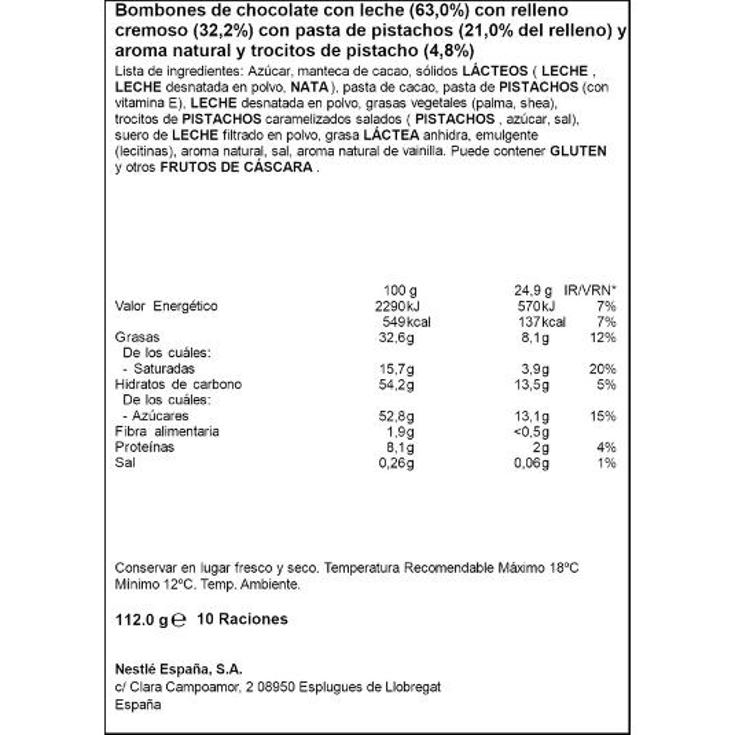 BOMBON CAJA ROJA PISTACHO CREAT NESTLE ESTCH 113 GR
