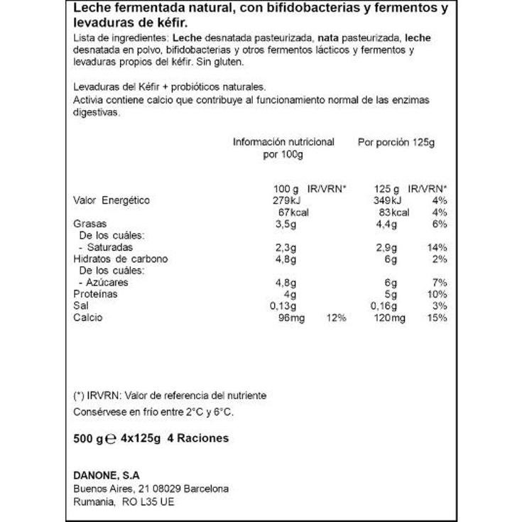 KEFIR NATURAL X4 ACTIVIA DANONE PACK 500 GR