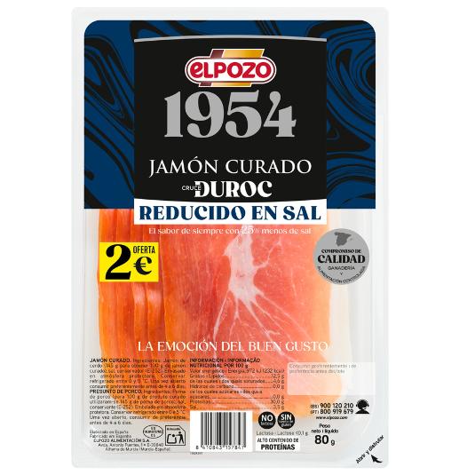 JAMON CURADO MENOS SAL LONCHAS ELPOZO PQTE 80 GR