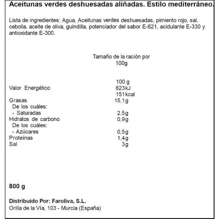 ACEITUNA GORDAL ALIÑO MEDITERR. EL FARO FRASCO 400 GR