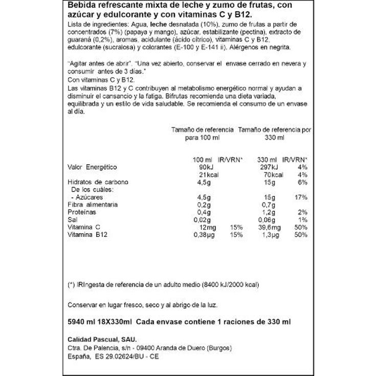 BIFRUTAS DARK (CON GUARANA+B12) PASCUAL BTLLA 330 ML