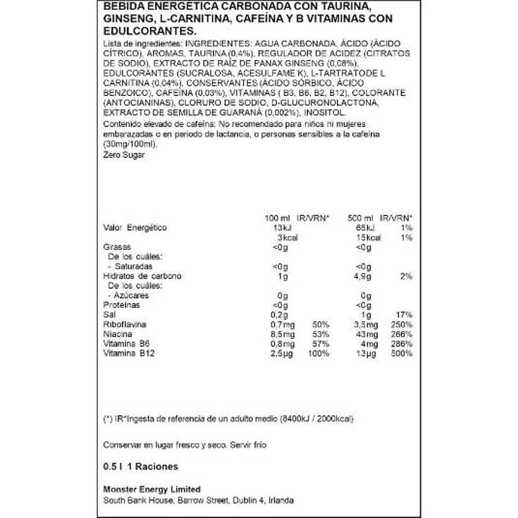 REFR.ENERGETICO ABSOLUTELY ZERO MONSTER LATA 500 ML