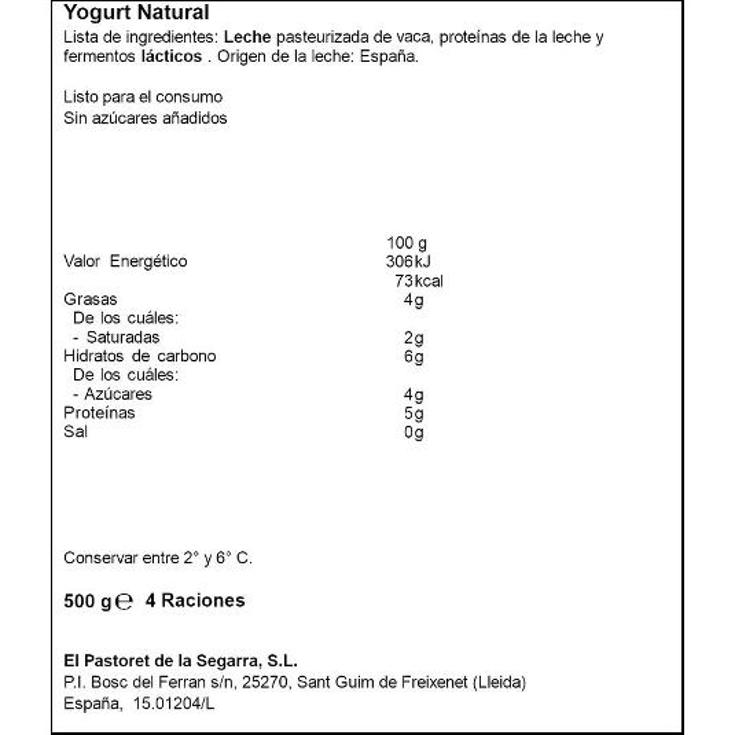 YOGUR NATURAL ARTESANO PASTORET TRRNA 500 GR