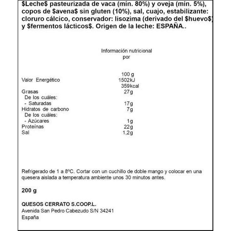 QUESO TIERNO MEZCLA CON AVENA CERRATO UNIDAD 200 GR