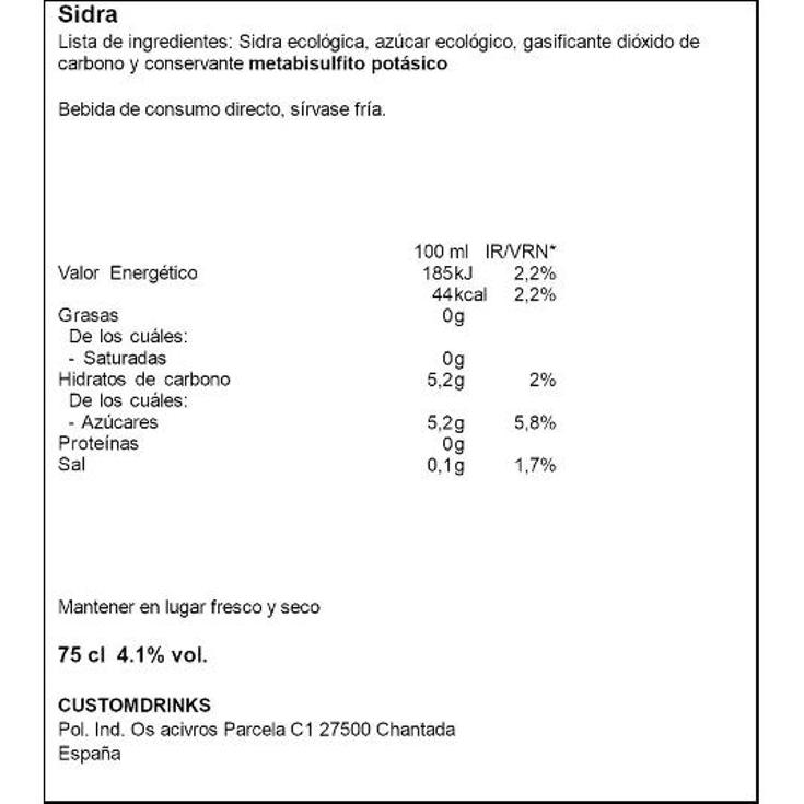 SIDRA EXTRA 4,1º ECOLOGICA MAELOC BTLLA 75 CL