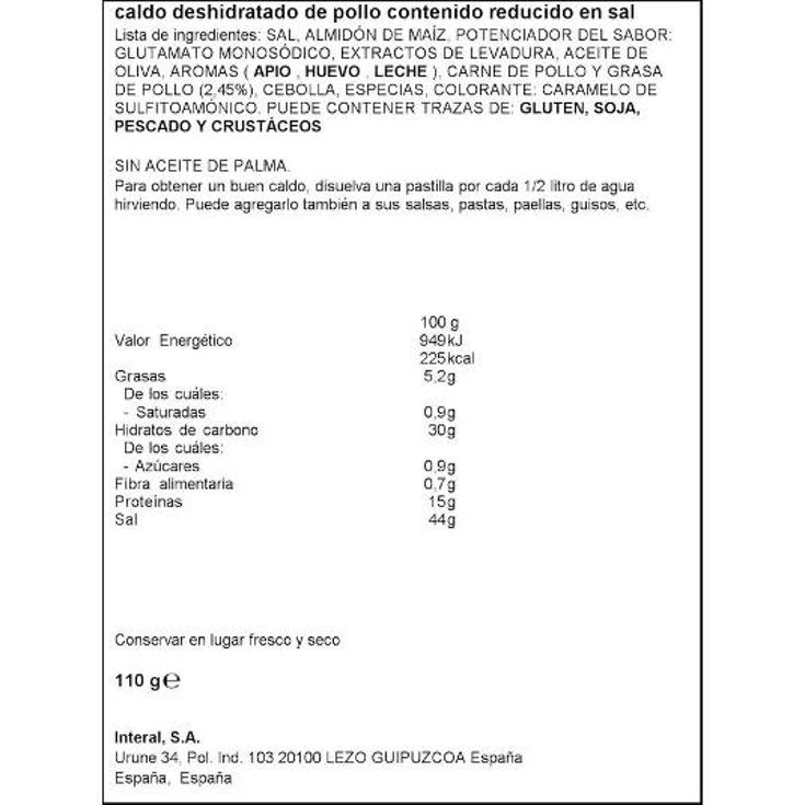 CALDO POLLO REDUCIDO SAL X12 SPAR CAJA 120 GR