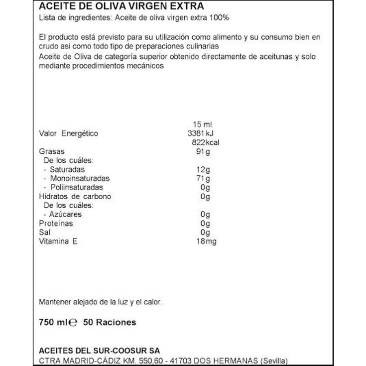 ACEITE OLIVA VIRGEN EXTRA COOSUR BTLLA 750 ML