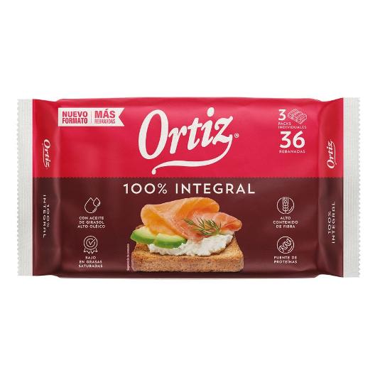 PAN TOSTADO INTEGRAL 100% 30REB ORTIZ BOLSA 324 GR