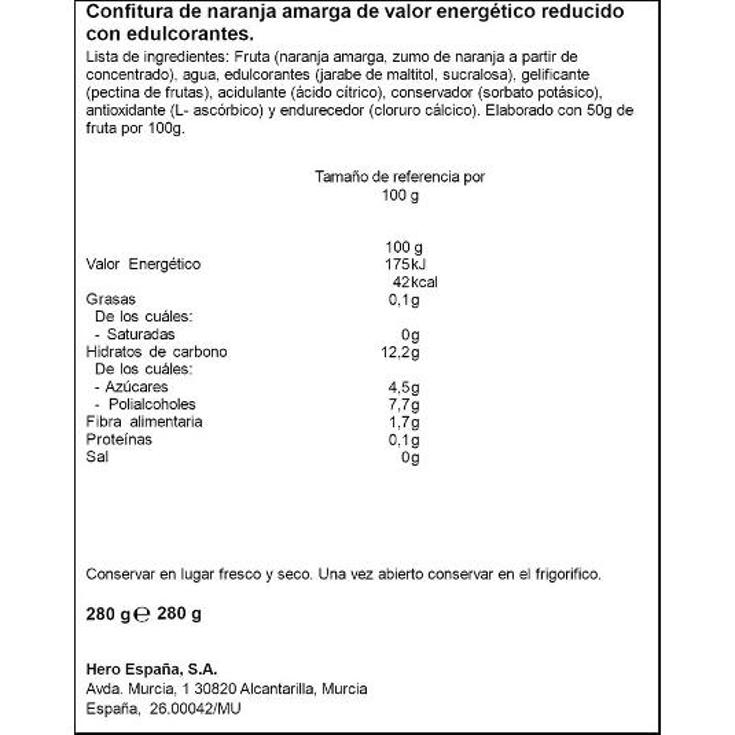 CONFITURA NARANJA AMARGA 0% AZ. HERO FRASCO 280 GR