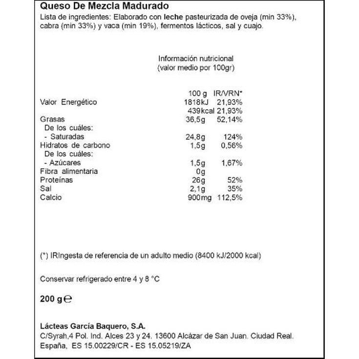 QUESO RESERVA 12M YA CORTADO G.BAQUERO UNIDAD 200 GR