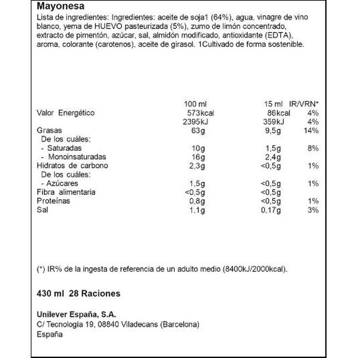 MAYONESA (BOCABAJO) HELLMANN S PET 430 ML