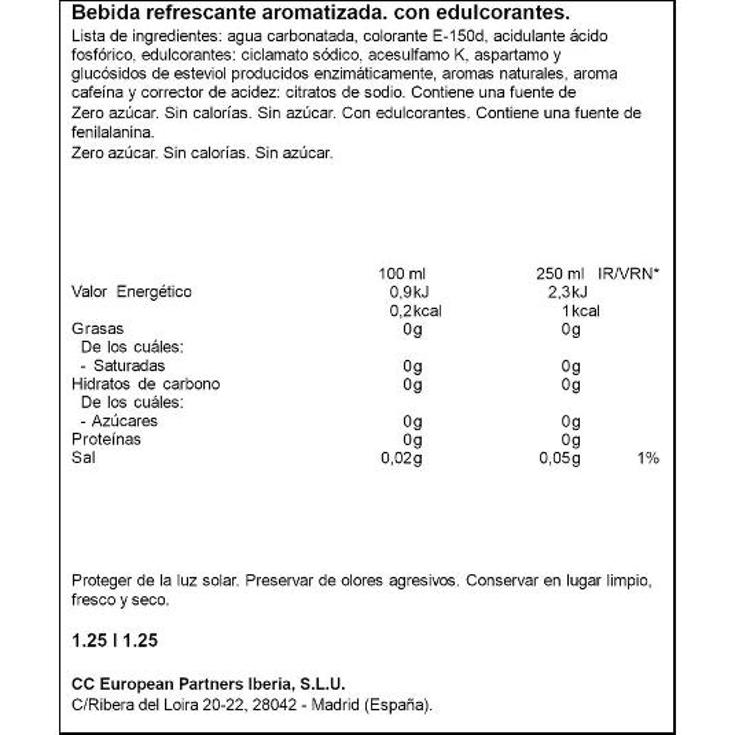 COCA COLA ZERO COCA COLA BTLLA 1250 ML