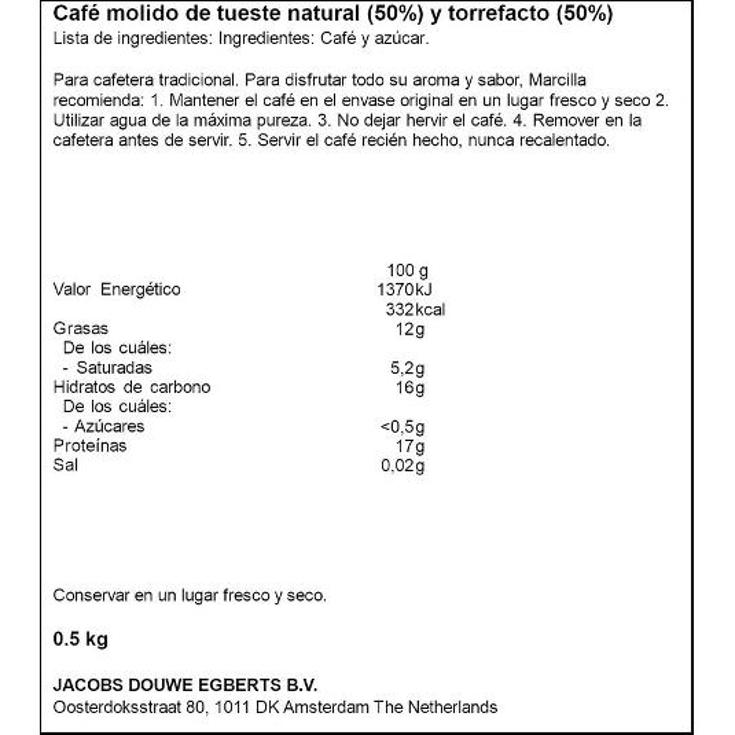 CAFÉ MOLIDO MEZCLA MARCILLA PQTE 500 GR