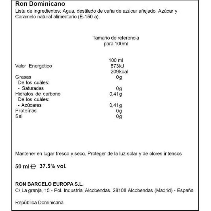 RON AÑEJO 37,5º MINI BARCELO BTLLA 5 CL
