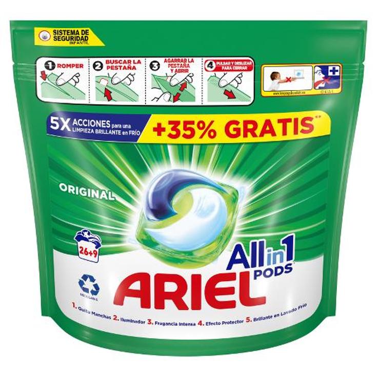 DETERGENTE PODS 3EN1 REG.26+9 ARIEL CAJA 35 LA