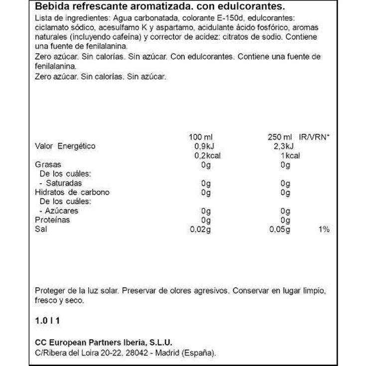 COCA COLA ZERO VNR COCA COLA BTLLA 1 LT