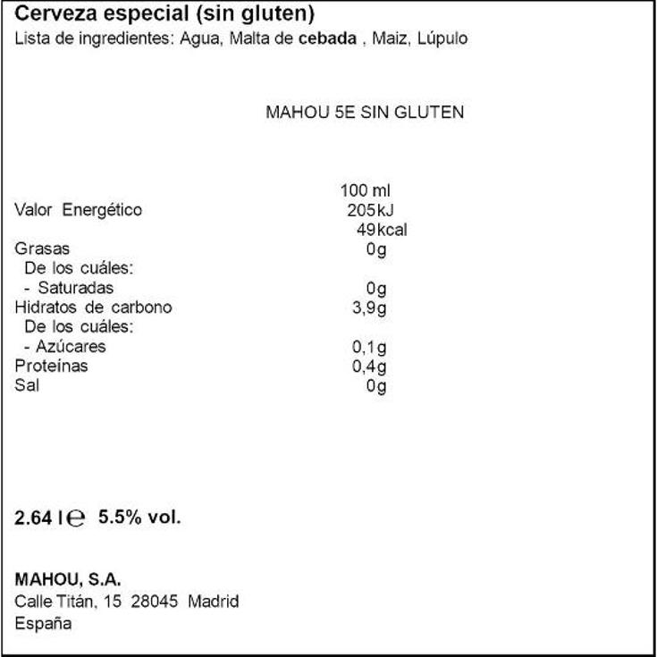 CERVEZA SIN GLUTEN 5,5º MAHOU LATA 33 CL