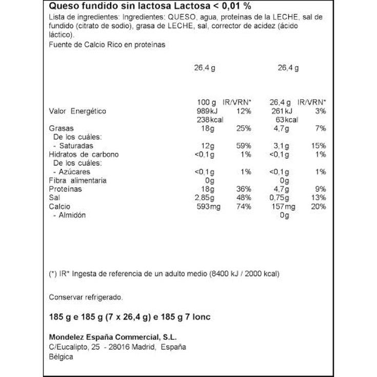 QUESO FUNDIDO LONCHAS SIN LACTO CASERIO PQTE 185 GR