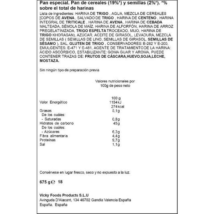 PAN MOLDE 15 CEREALES SPAR BOLSA 675 GR