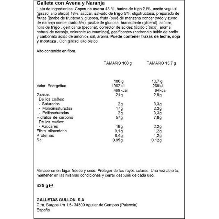 GALLETA DIGEST.AVENA NRJA. GULLON CAJA 425 GR