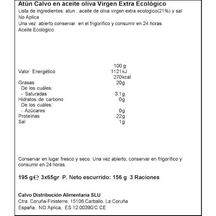ATUN AC.OLIVA V.EXT. ECO 3X52GR CALVO PACK 156 GR