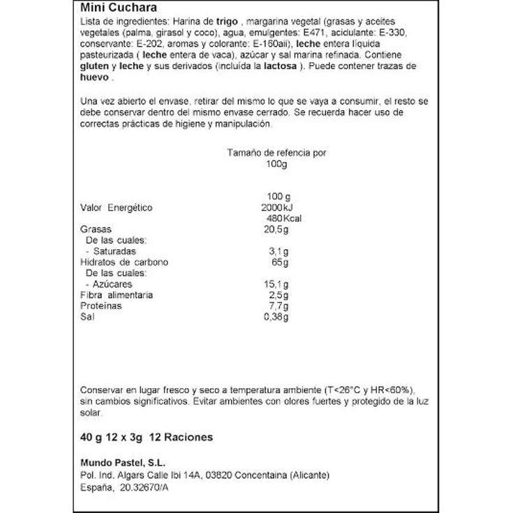 TARTALETAS MINI CUCHARAS 12 UDS VITARVI ESTUCH 40 GR