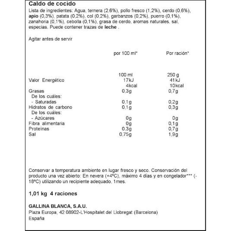 CALDO CASERO DE COCIDO G.BLANCA BRIK 1 LT