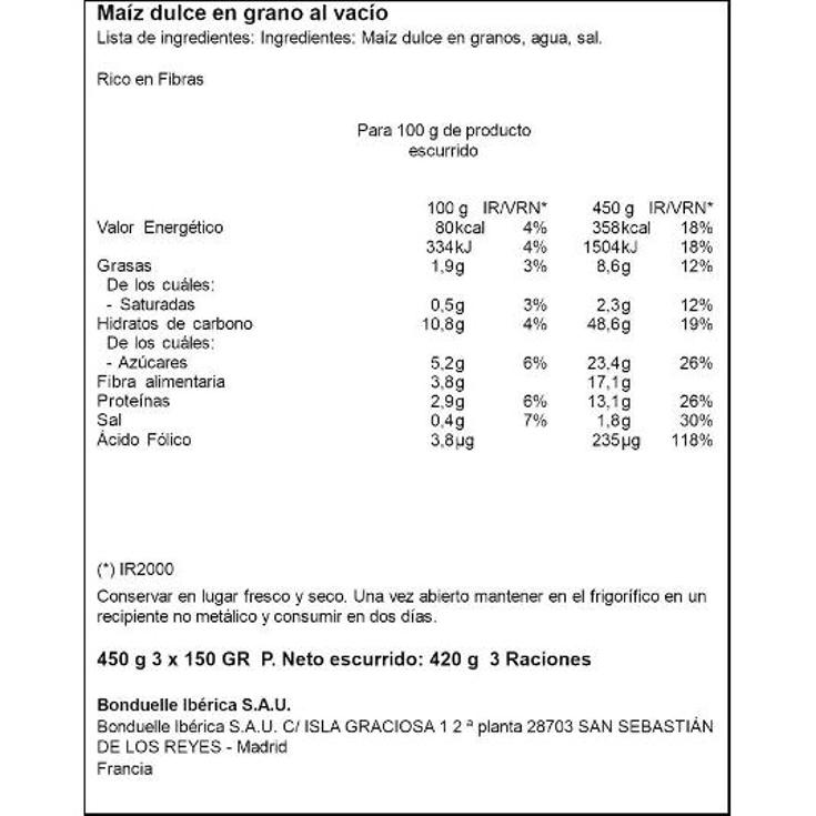MAIZ DULCE 3X140 GR. BONDUELLE PACK 420 GR