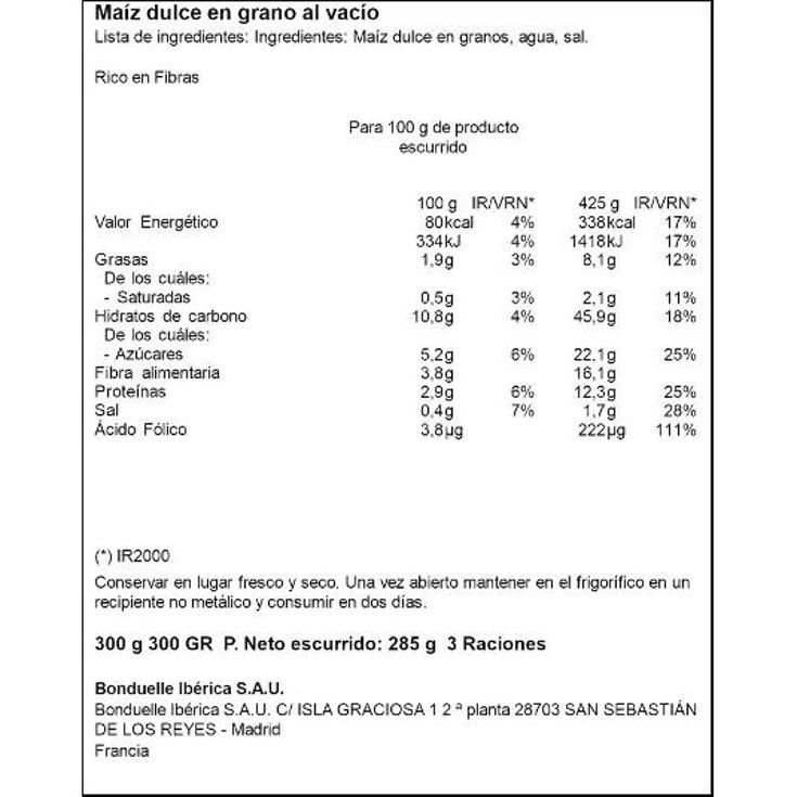 MAIZ DULCE BONDUELLE LATA 285 GR