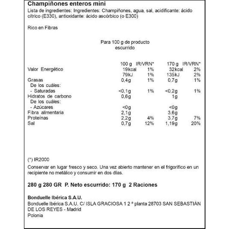 CHAMPIÑON MINI BONDUELLE FRASCO 170 GR