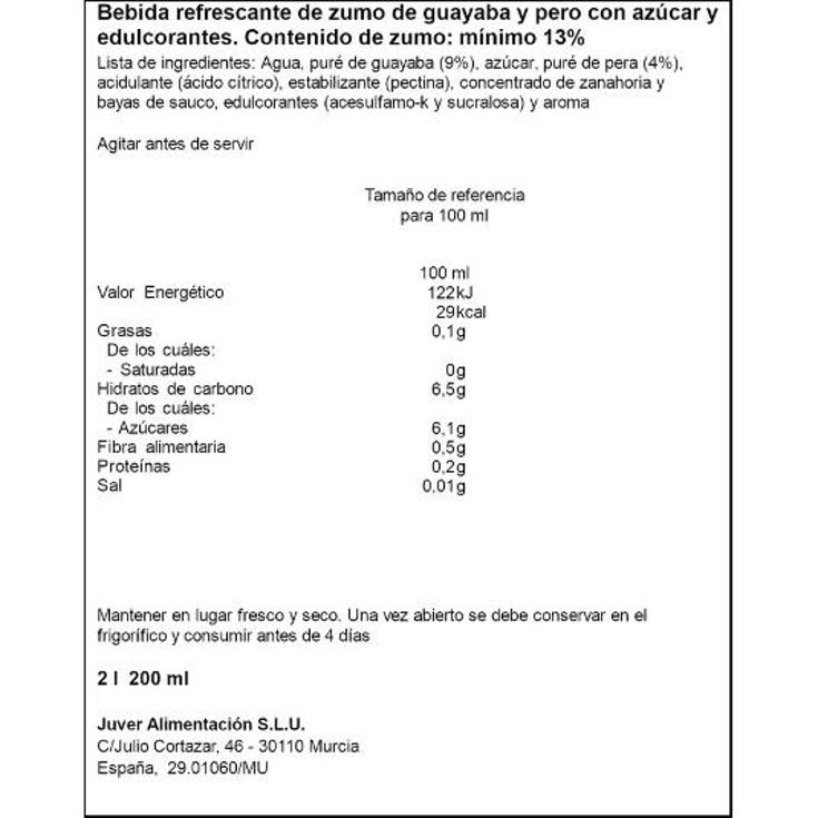 BEBIDA BASE ZUMO GUAYABA JUVER BRIK 2 LT