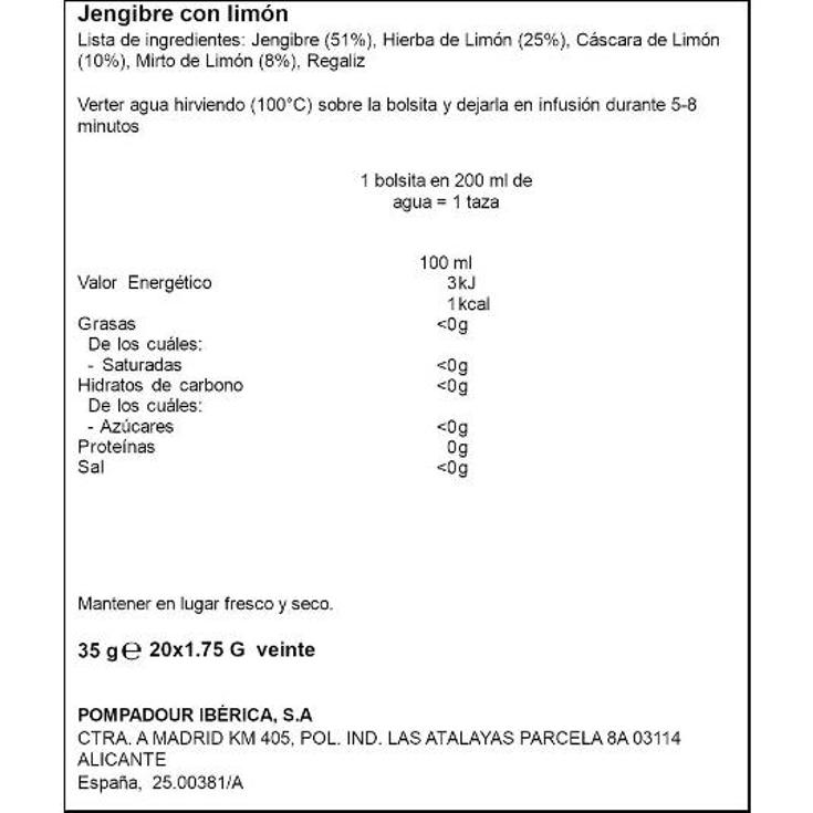 INF.JENGIBRE CON LIMON 20 SOB. POMPADOUR CAJA 20 UD