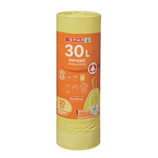 BOLSA BASURA MED.AMARILLA 30L SPAR PQTE 30 UD