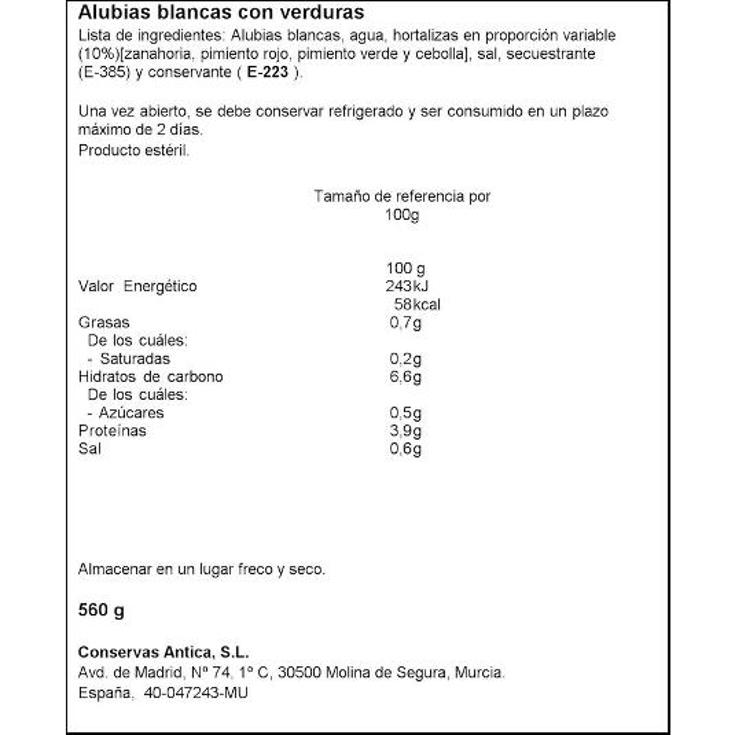 ALUBIAS BLANCA CON VERDURA LOZANO FRASCO 400 GR