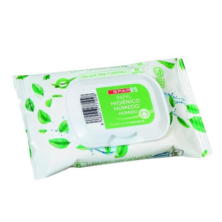 P. HIGIENICO HUMEDO C/TAPA WC SPAR PQTE 15 UD