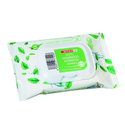 P. HIGIENICO HUMEDO C/TAPA WC SPAR PQTE 15 UD