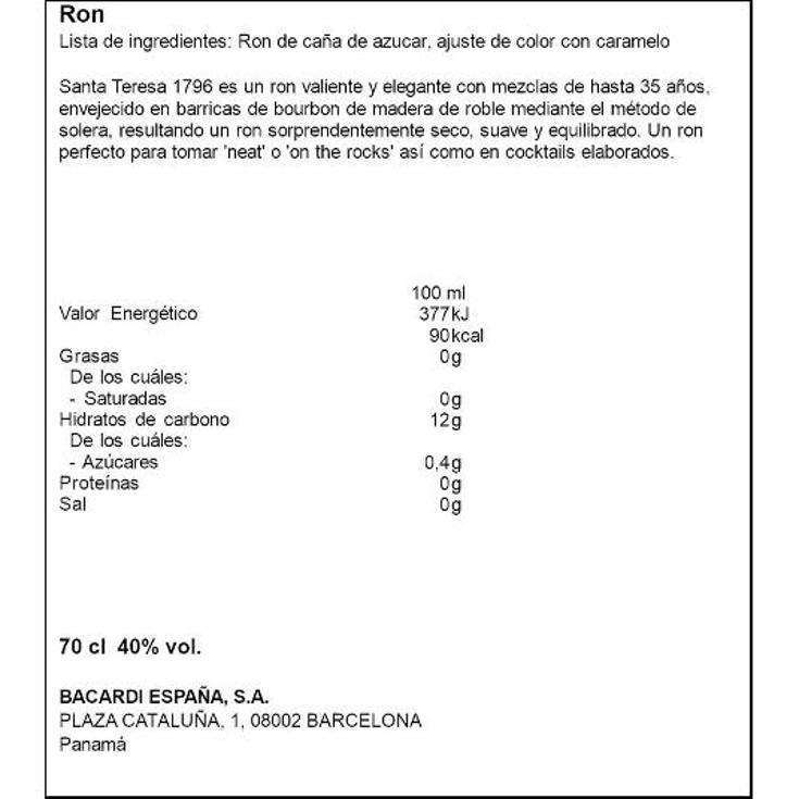 RON 1796 40º SANTA TERESA BTLLA 70 CL