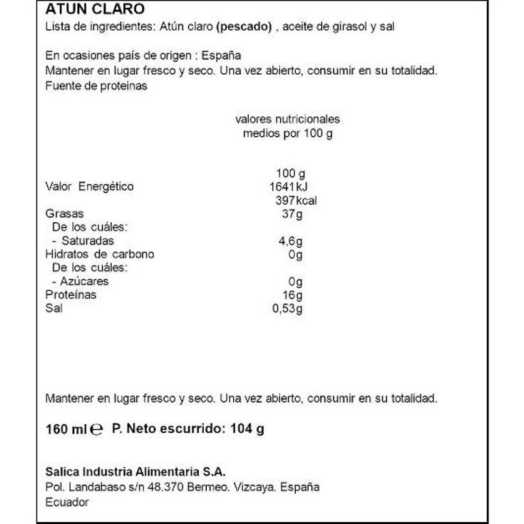 ATUN CLARO EN ACEITE VEGETAL CAMPOS LATA 104 GR