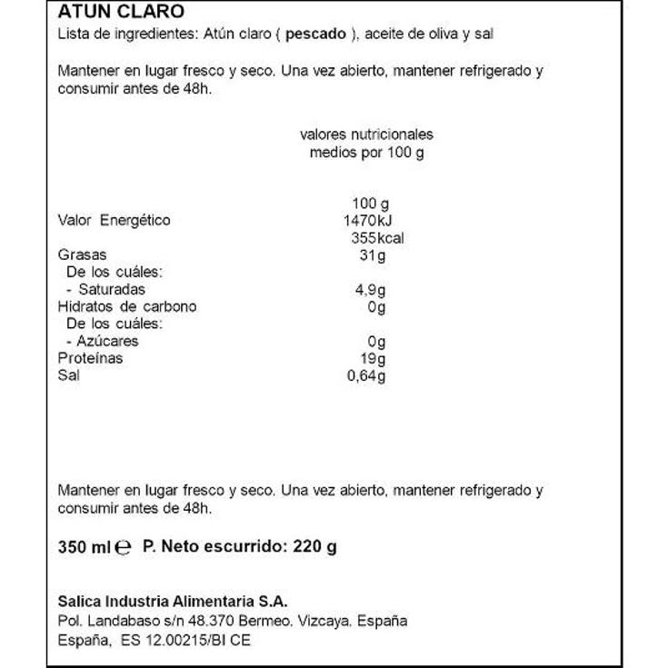 ATUN CLARO EN ACEITE DE OLIVA CAMPOS FRASCO 220 GR