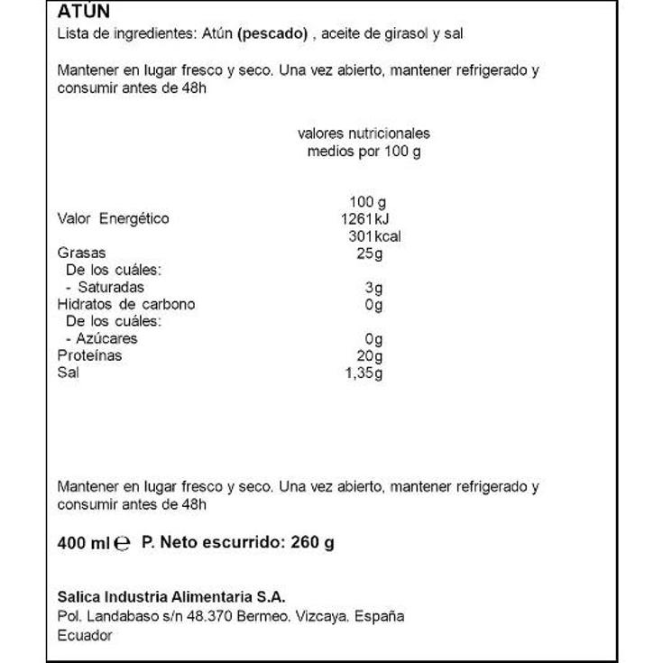 ATUN EN ACEITE DE GIRASOL CAMPOS LATA 260 GR