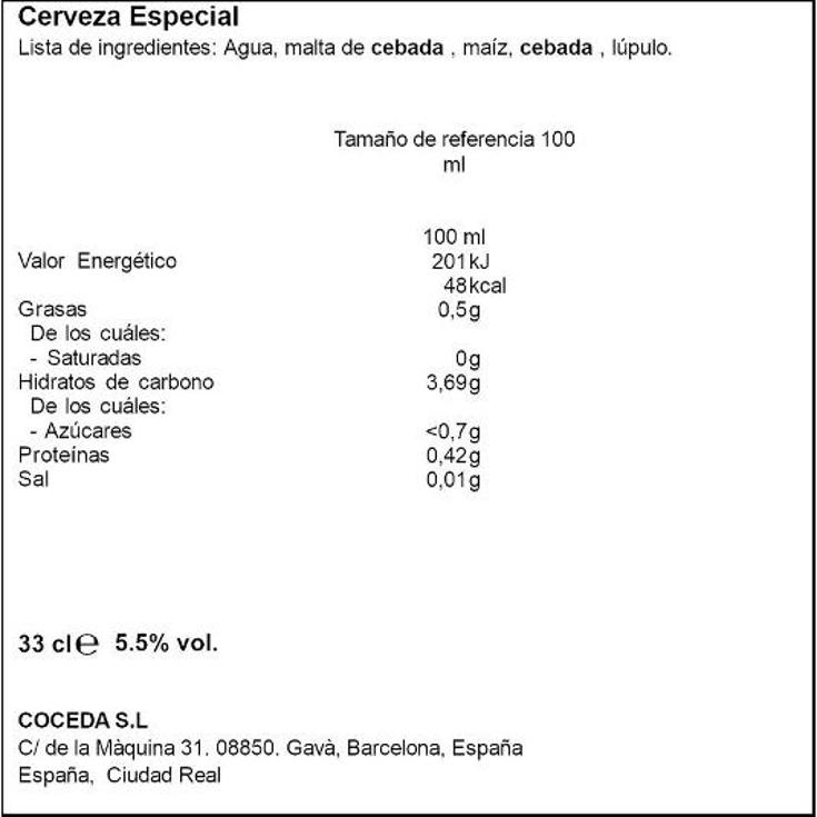 CERVEZA ESPECIAL LATA 33CL 5,5% CALATRAVA LATA 33 CL