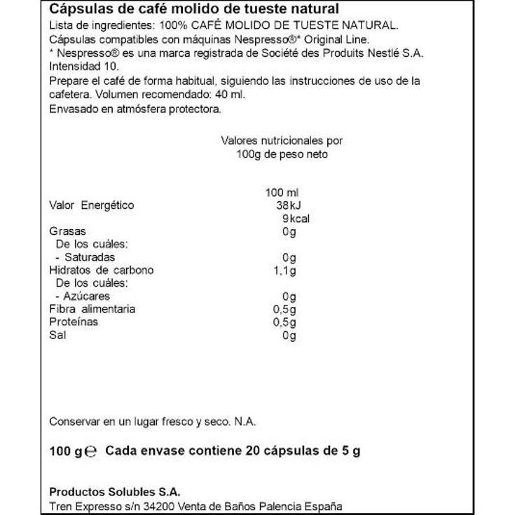 CAFE CAPSULAS ALUM.EXTRA INTENS SPAR CAJA 20 UD