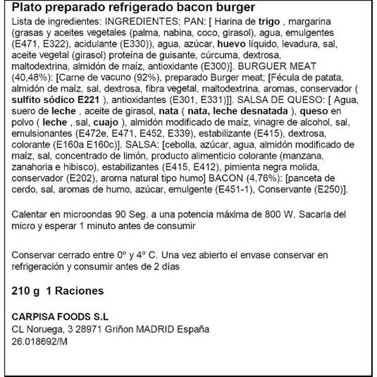 HAMBURGUESA BACON BURGER BROOKLYN TW UNIDAD 210 GR